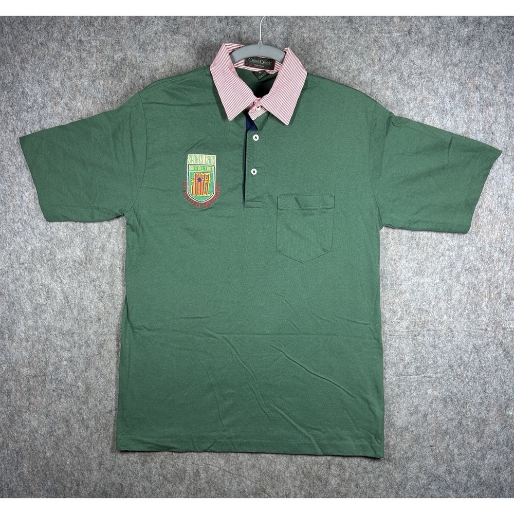 Vintage Cross Creek Polo Shirt Jazz Sports Cars Made USA Green Medium